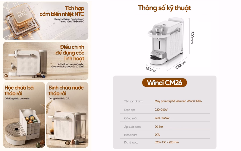Review Máy Pha Cà Phê Viên Nén WinCi CM26 | Tiết Kiệm Vô Địch 2 Review May Pha Ca Phe Vien Nen Winci Cm26 (2)